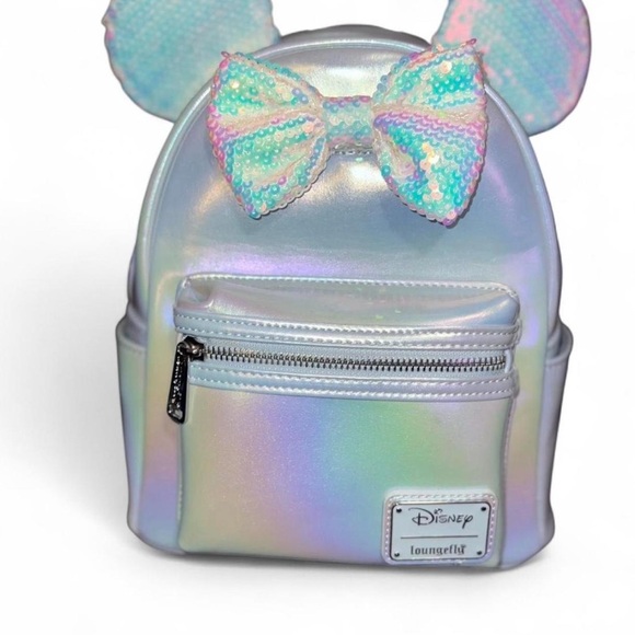 Loungefly Handbags - Loungefly Iridescent Mini Backpack with Bow and Ears